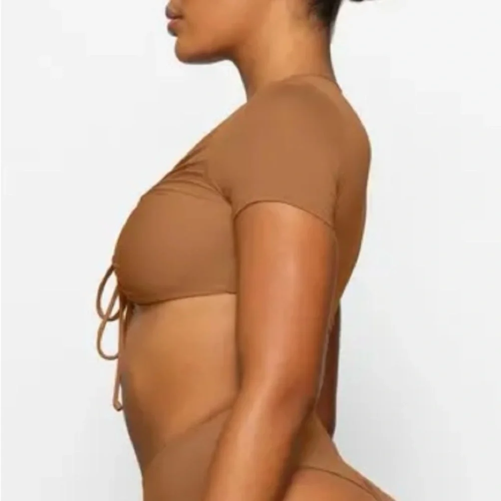 NWT 2pc Skim Swimsuit Rushed T-Shirt & Bikini String Tie Bottoms Almond Size 2X